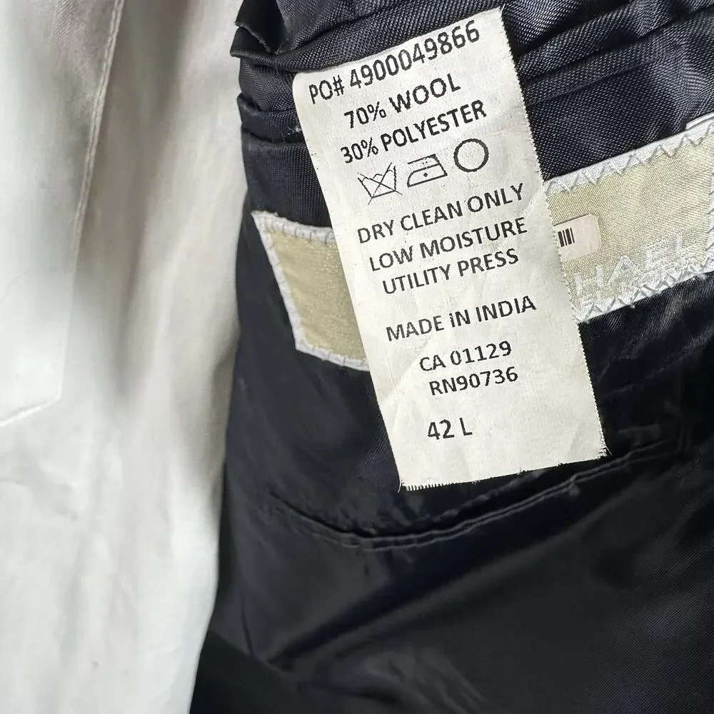 Michael Kors 42L Black Wool 70 poly 30 Blazer Antique silver buttons Excellent